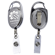 "Pataskala" 30” Cord Shiny Chrome Finish Solid Metal Retractable Badge Reel and Badge Holder with Laser Imprint (Patent D539,122)